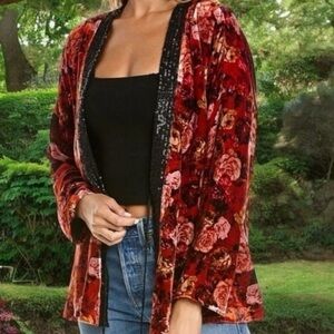 Johnny Was Billie Sequin Trim Velvet Kimono Jacket NWT